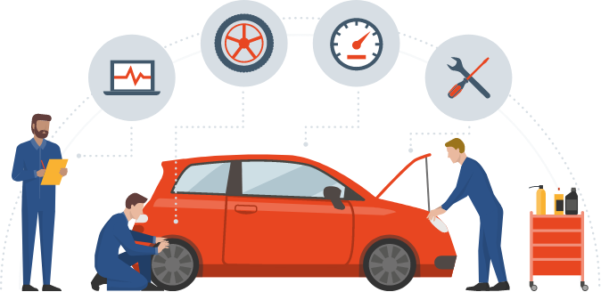 two people and a car illustration